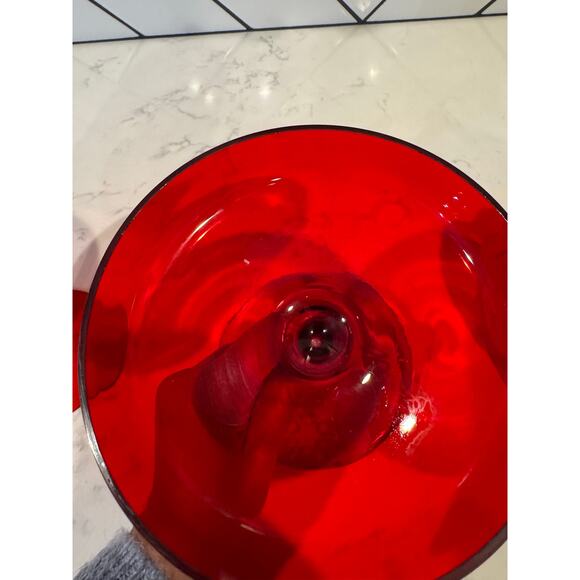 Vintage scroll red frosted glass mini cloches bell jars red stand Christmas rare - Picture 3 of 12